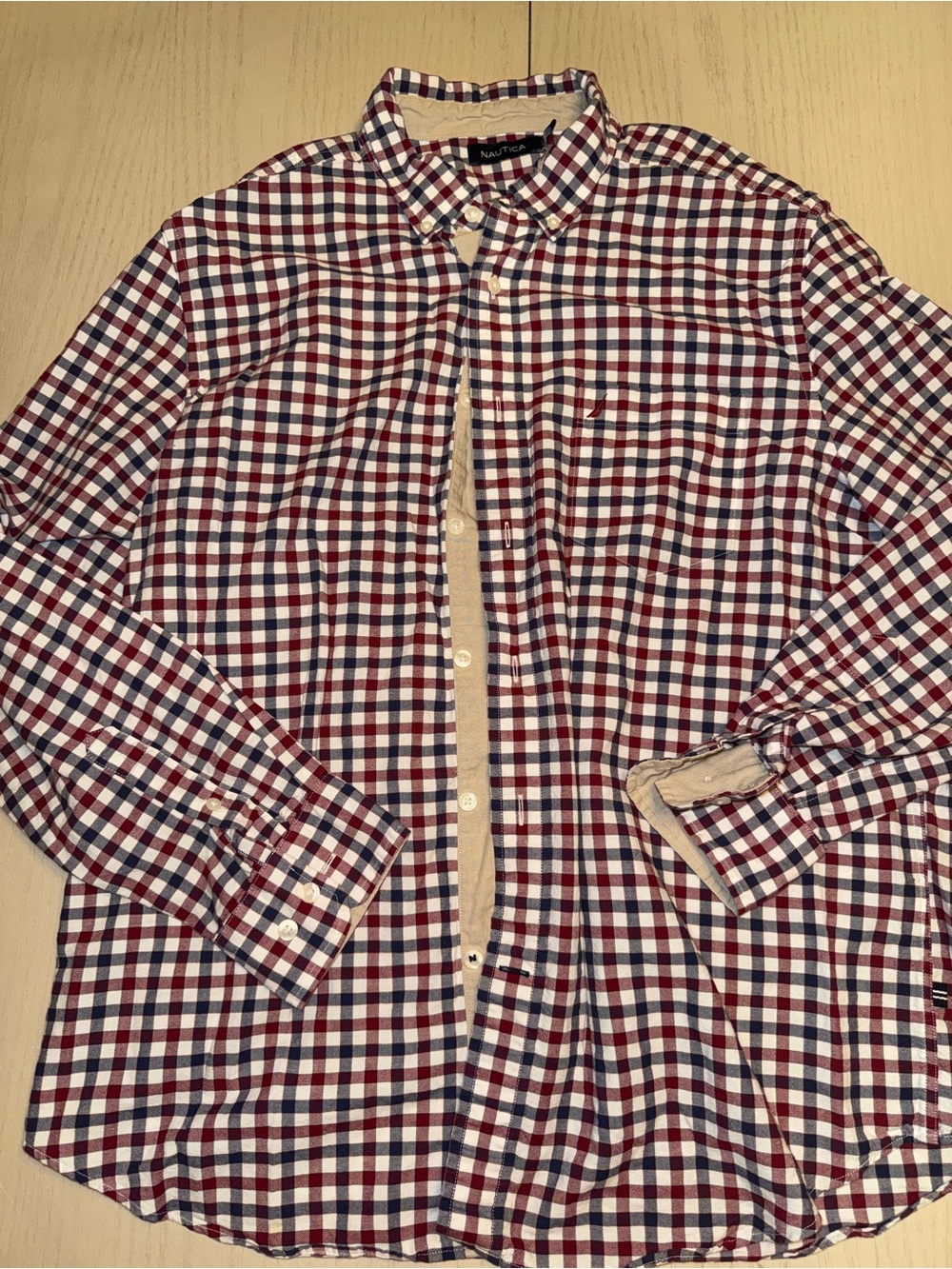 Nautica Flex Men’s Wrinkle Resistant Red Checkered Long Sleeve Button Down XL